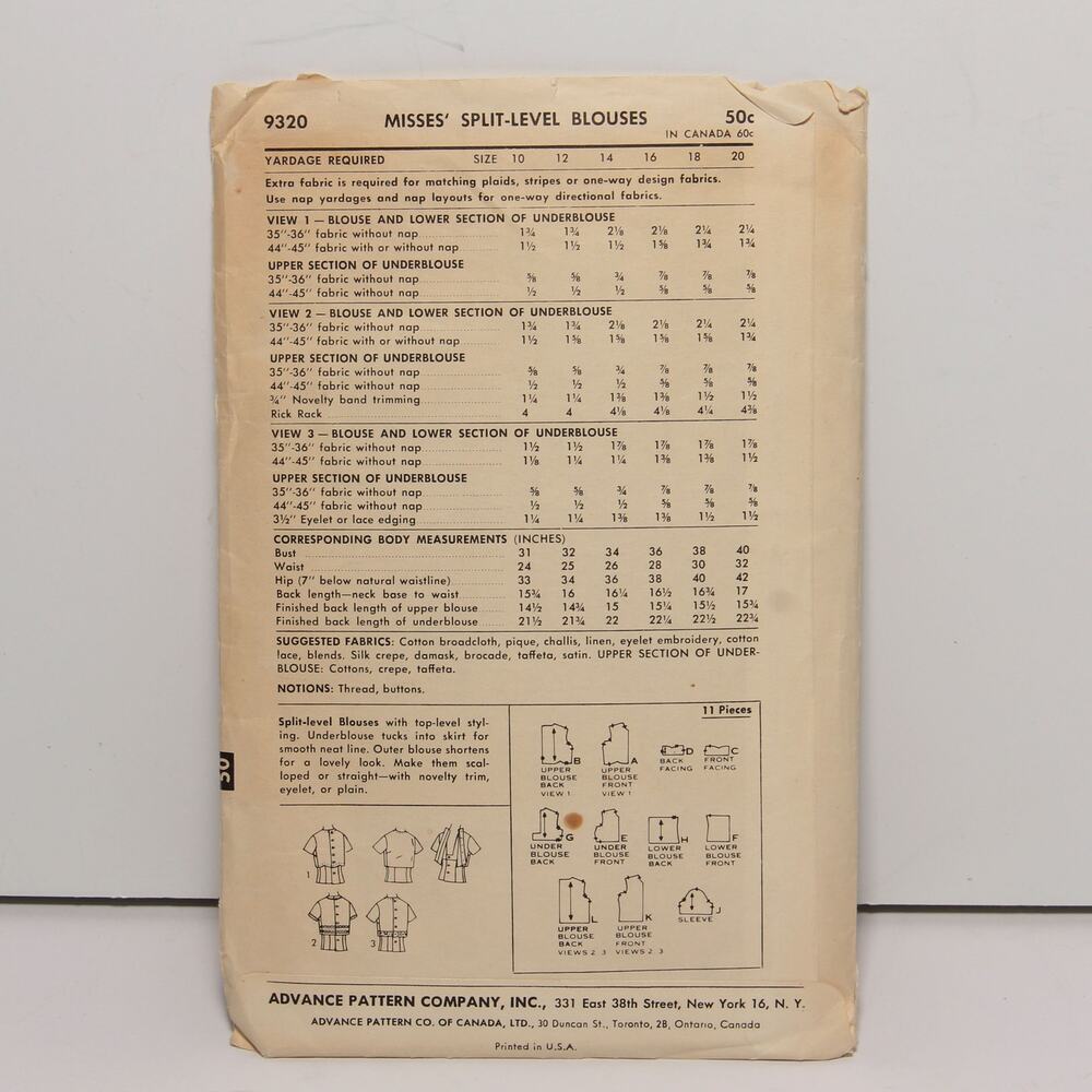 Vintage Split-Level Blouse Pattern Advance 9320 S… - image 2